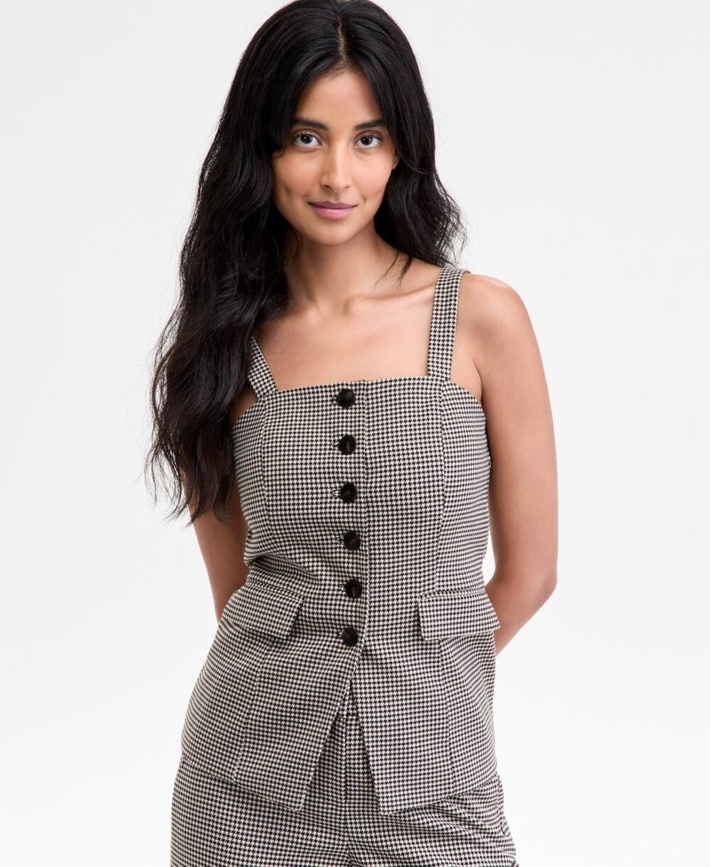 Anne Klein Women's Square-Neck Button-Front Vest Black/White Size 14 0614